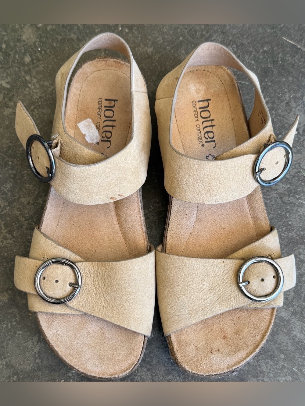 Hotter Tourist Double Strap Buckle Sandals Women's Size 7 Tan Leather